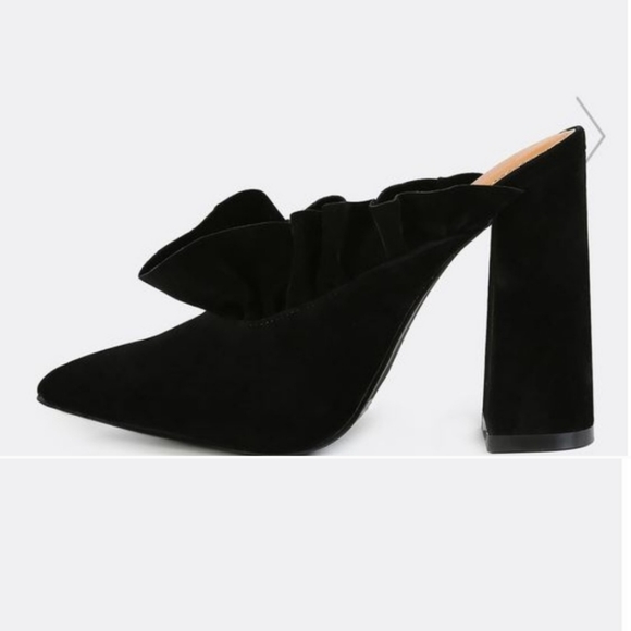 Shoes - Black High Heel Suede Mules